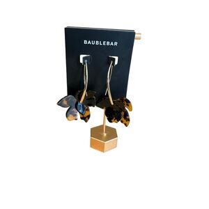 BaubleBar Tortoise Black Orchid Drop Hanging Earrings Gold Tone French Hook NWT
